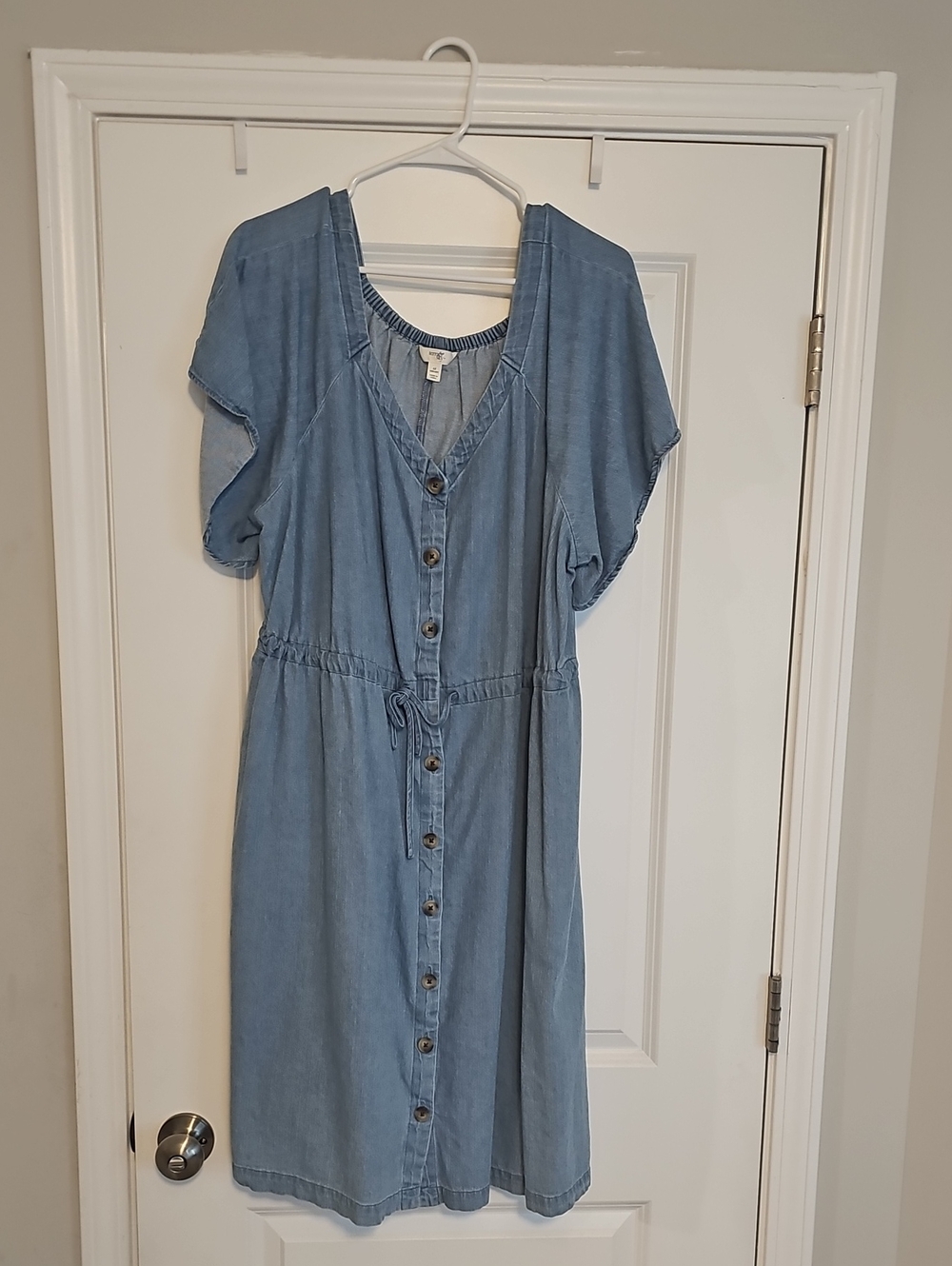 Light Blue Button-Front Chambray Dress